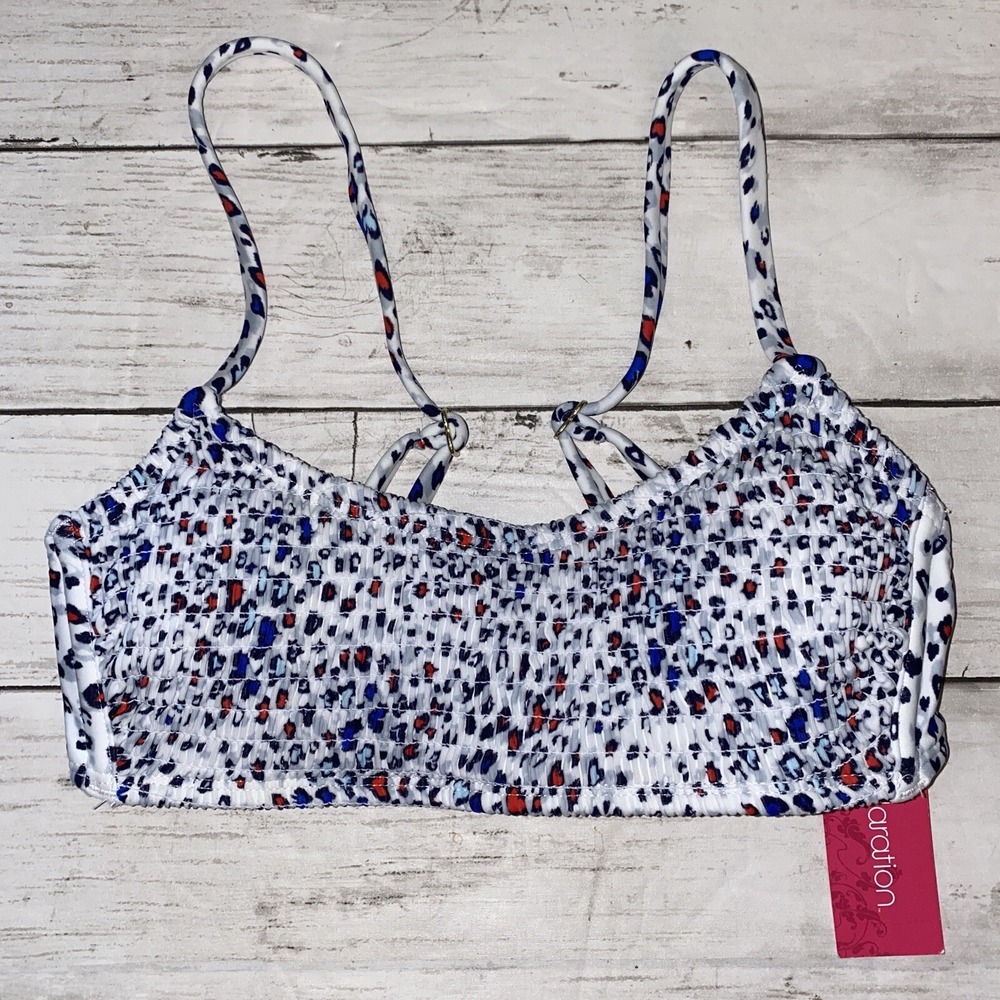 Xhilaration Bikini Top Womens Small Rainbow Leopard Heart White Swim Halter S